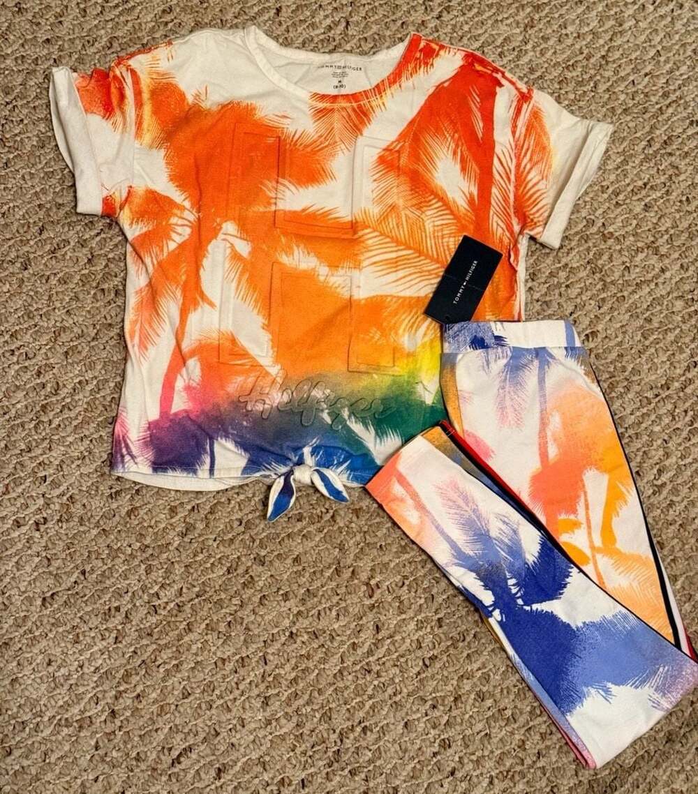 Tommy Hilfiger Palm Tree Tie Front Tee & Leggings Set Size M (8-10)